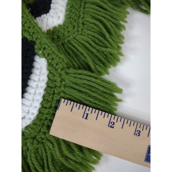 Vintage Handmade 1970s Crocheted Toddler Poncho Green Black White Chevron Retro* - Picture 10 of 10